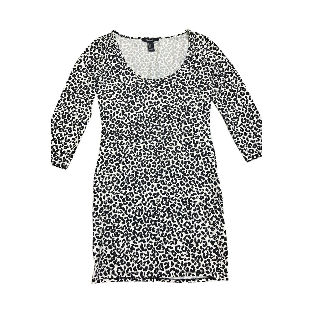 SHEIN Black and White Leopard Scoop Neck Bodycon Mini Dress